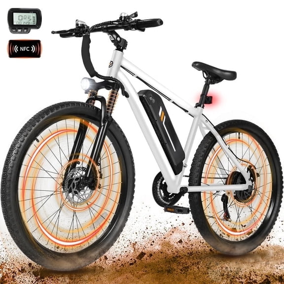 M200 Electric Bike for Adults, 21-Speed Gear 27.5" Mountain Ebike, 1200W Peak Brushless Motor 28MPH, 48V 10.4Ah Removable Battery, Step Over E-Bicycle, with NFC Unlock White