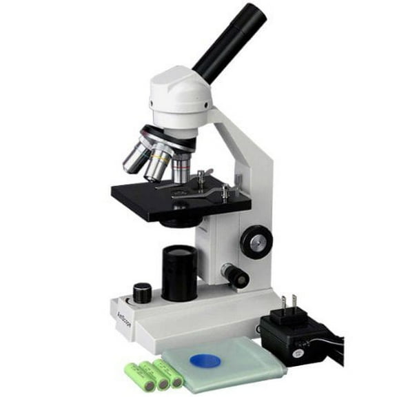M200A-LED Cordless Monocular Compound Microscope, WF10x and WF16x Eyepieces, 40x-640x Magnification, LED Illumin