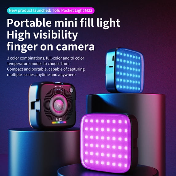 M22 RGB 5W Video Light,Portable LED Camera Lights 360° Full Color Photography Lighting w 3 Cold Shoe, 2000mAh Rechargeable On-Camera Video Light Panel 3000K - 9000K for YouTube, Vlogging