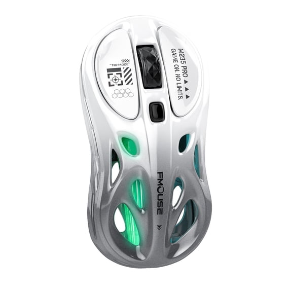 M235 Wireless Gaming Mouse, 65g Ultra-Lightweight Hollowed-Out Design, Tri-Mode 2.4G/BT/Wired, 4800 DPI, 8 Programmable Buttons, RGB Backlit, 1000Hz Polling Rate, Silver Frost