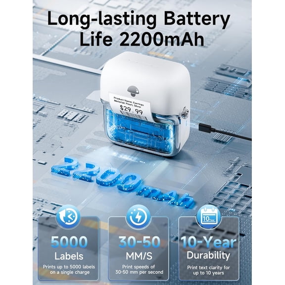 M250 Label Maker Machine with Tape, 3 Inch Portable Barcode Printer for Business Home Logo Sticker Phones PC