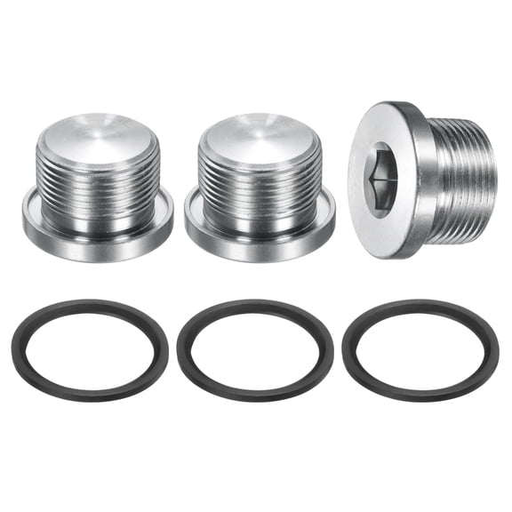 M26 x 1.5 Stainless Steel Pipe Plug 3 Pcs Metric Male Internal Hex Thread Socket with Washer