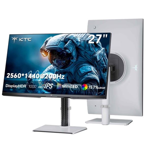 KTC M27T6S 27 Inch Gaming Monitor, 1440P Mini LED Monitor 200Hz(OC 210Hz), 157%sRGB, HDR 1000, 1ms MPRT, Adaptive Sync, HDMI DP Port, Tilt Swivel Pivot Height Adjustment, VESA Mount Vertical Monitors