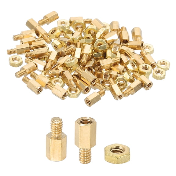 M2X6mm+3mm Standoff Screws, 100Pcs Male to Female Hex Brass PCB Standoff Spacer Screw Nut Assortment Kit for PCB Computer Circuit Board, Golden