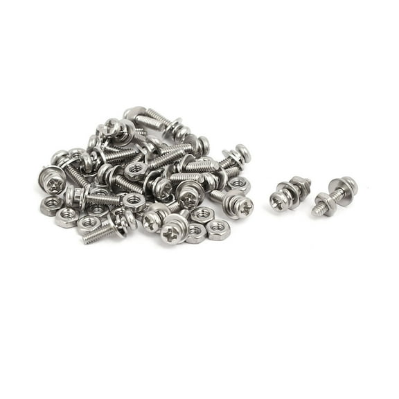 M2x8mm 304 Stainless Steel Pan Head Bolt Screw Nut w Washer 25 Sets