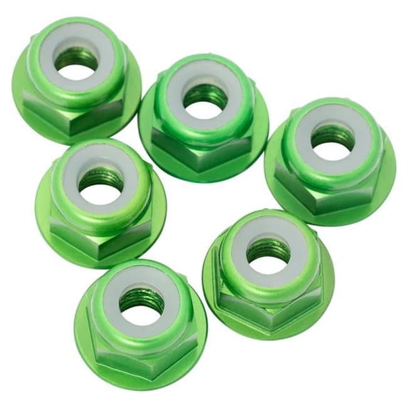 M3 7075 Aluminum Flanged Locknuts, Green - 6 Piece