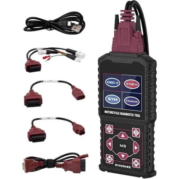 FXTUL M3-B Motorcycle Diagnostic Tool, OBD2 Code Reader Compatible with Kymco 3P, Sym 3P, Yamaha 2/3/4P & OBD2 16P, 12 Languages