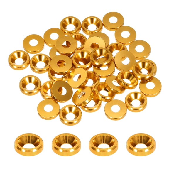 M3 Cone Cup Countersunk Washers,Hole Dia 3.1mm/0.12 Aluminum Gaskets for Screw RC 40PCS(Gold)