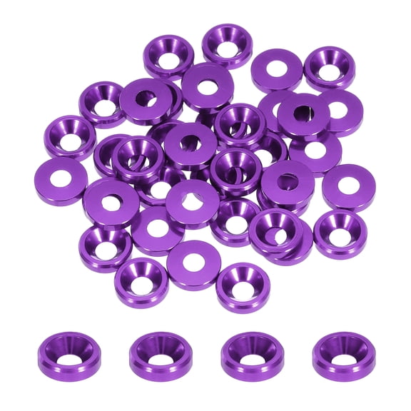 M3 Cone Cup Countersunk Washers,Hole Dia 3.1mm/0.12 Aluminum Gaskets for Screw RC 40PCS(Purple)