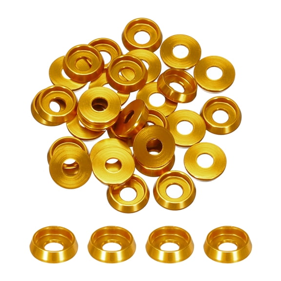 M3 Cone Cup Countersunk Washers,Hole Dia 3mm/0.12" Aluminum 30PCS, Gold