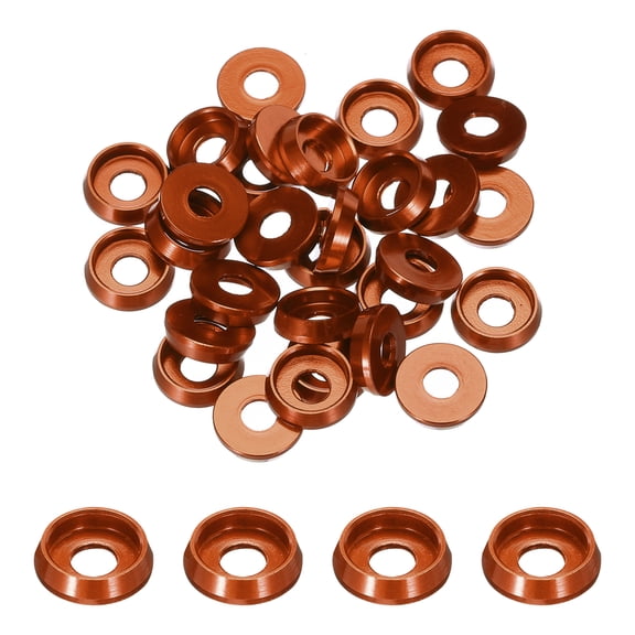 Uxcell M3 Cone Cup Countersunk Washers Hole Dia 0.12" Aluminum 30Pcs Orange