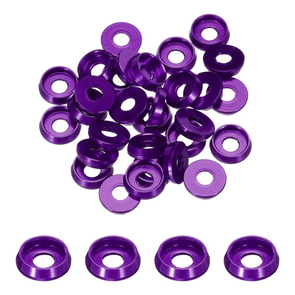 Uxcell M3 Cone Cup Countersunk Washers Hole Dia 0.12" Aluminum 30Pcs Purple