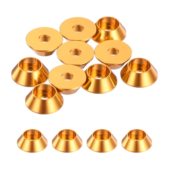M3 Cone Cup Washers,Anodized Aluminum Gaskets for Screw RC/FPV/PC/Drone, Pack of 10 (Gold)