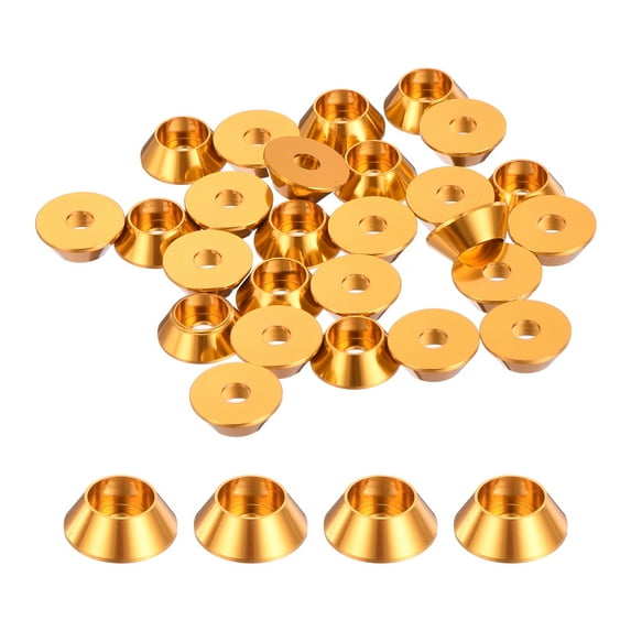 M3 Cone Cup Washers,Anodized Aluminum Gaskets for Screw RC/FPV/PC/Drone, Pack of 30 (Gold)