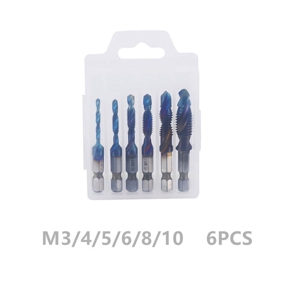 M3 M4 M5 M6 M8 M10 Tap Drill Titanium Plated Hex Shank HSS Screw Machine Compound Hand Tools Metric Thread Tap Drill Bits Set