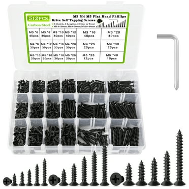600Pcs M2 Flat Head Black Screws With Nuts Washers Assortment Kit ...