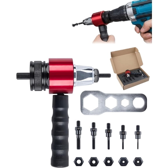 M3-M8 Electric Rivet Gun Adapter Kit, Heavy Duty Insert Cordless Rivet Nut Machine Tool Kit for Drill with Carrying Case, Rivetgun Adapter Accessories for Vehicle Automotive Repair(RL)