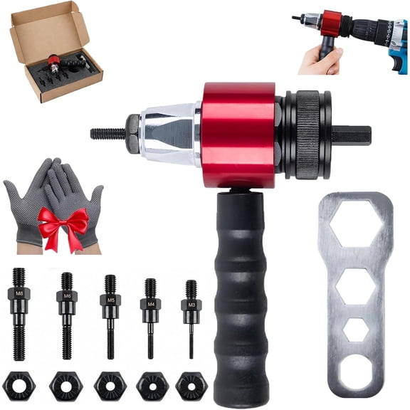 M3-M8 Electric Rivet Gun Adapter Kit, Nut Tool for Cordless Drill, Automatic Riveting Gun with Carrying Case, Quick Change Blind Riveter Insert for Metal, Automotive, Furniture and DIY