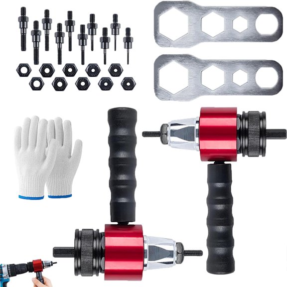 M3-M8 Electric Rivet Gun Adapter Kit,Portable Automatic Riveting Gun with Carrying Case for Drill,Electric Aluminum Nut Guns Adapter for Garage Work,Automotive Repair,Metal Projects (2set)