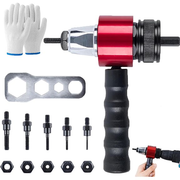 M3-M8 Electric Rivet Gun Adapter Kit,Portable Automatic Riveting Gun with Carrying Case for Drill,Electric Aluminum Nut Guns Adapter for Garage Work,Automotive Repair,Metal Projects (1set)