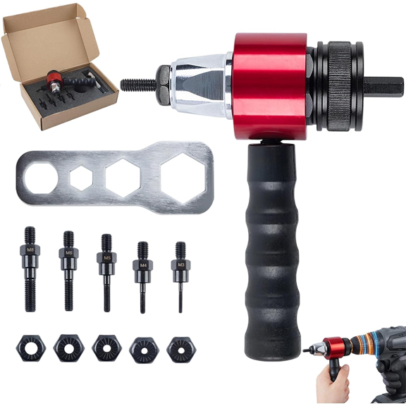 M3-M8 Electric Rivet Gun Adapter Kit, Quick Change Blind Riveter Insert, Nut Tool for Cordless Drill, Rivet Gun Adapter for Metal, Automotive, Furniture and DIY (M3-M8)