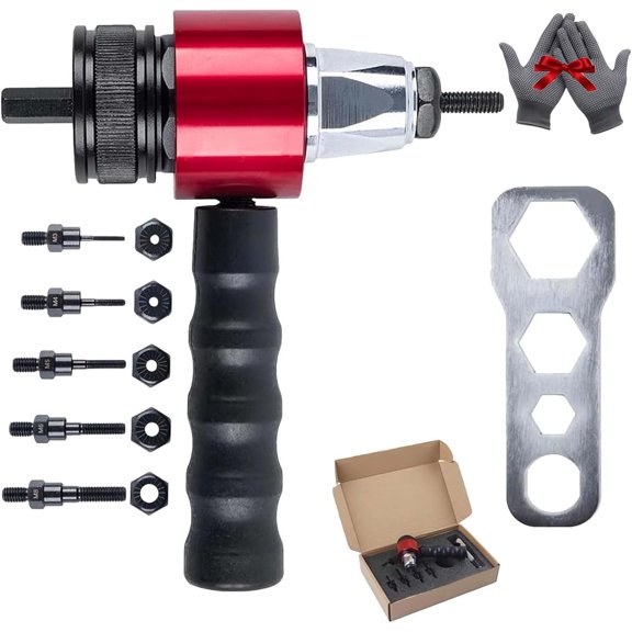 M3-M8 Electric Rivet Gun Adapter Kit, Quick Change Blind Riveter Insert, Nut Tool for Cordless Drill, Riveting Gun for Automotive, DIY, Metalworking, Furniture, Instrument Elevator