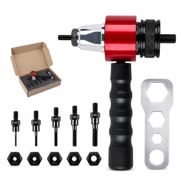 M3-M8 Electric Rivet Gun Adapter Kit, Rivet Nut Tool Attachment for Cordless Drill with Quick-Change Mandrels