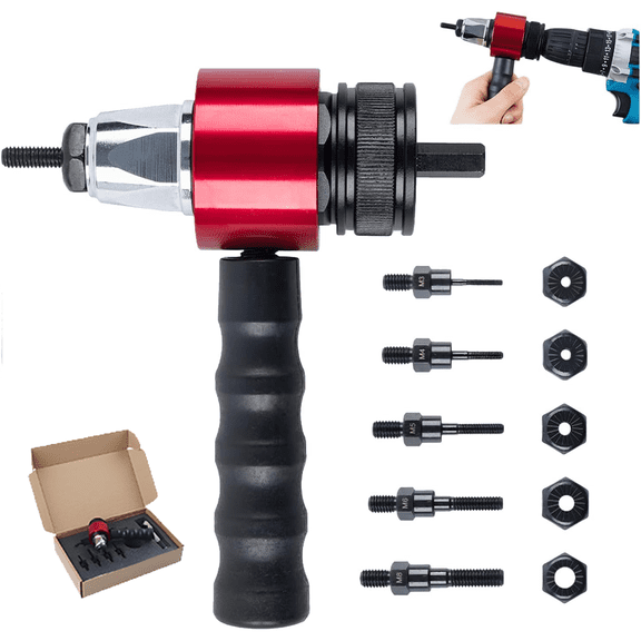 M3-M8 Electric Rivet Gun Adapter Kit, Rivet Nut Tool Kit for Drill, Automatic Riveting Gun with Carrying Case, Quick Change Blind Riveter Insert for Metal, Automotive, Furniture and DIY(1PC)