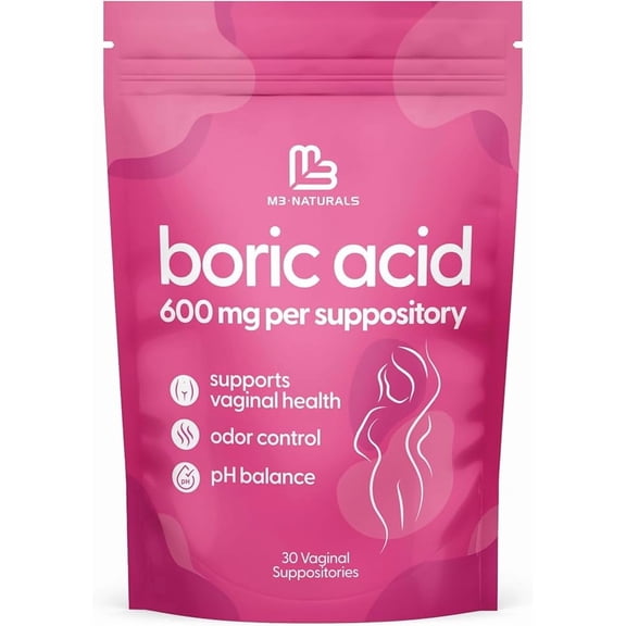 M3 Naturals Boric Acid Vaginal Suppositories for Women | 600 mg | Supports Vaginal Freshness & pH Balance | Vegan, Non-GMO | 30 Count