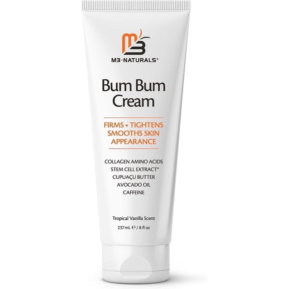 M3 Naturals Bum Bum Cream Firming Body Lotion with Collagen and Stem Cell, Lemon Vanilla, 8 fl oz