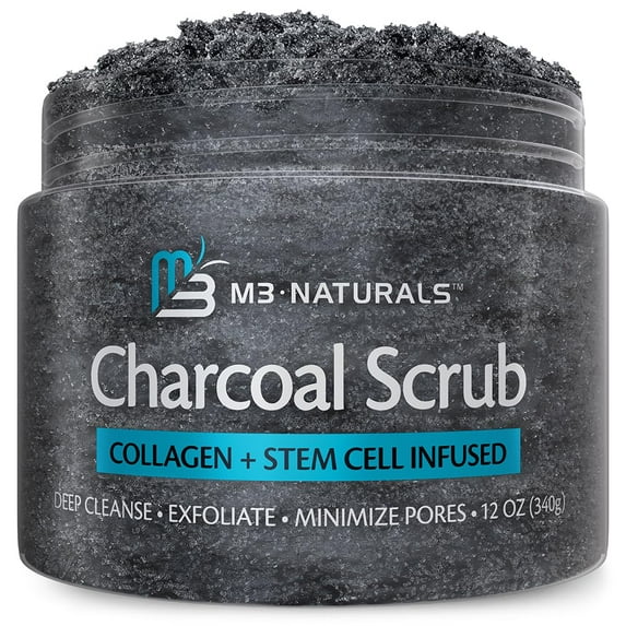 M3 Naturals Charcoal Exfoliating Body Scrub with Collagen and Stem Cell, 12 oz