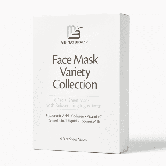 M3 Naturals Face Sheet Masks, 6 Pack Hydrating, Brightening & Skin Care Treatment for All Skin Types