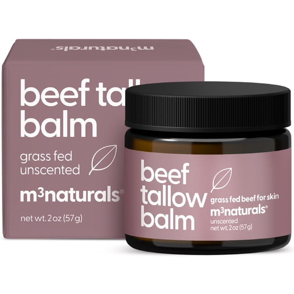 M3 Naturals Moisturizing Grass Fed Beef Tallow Honey Balm for Face and Body, Unscented, 2 oz