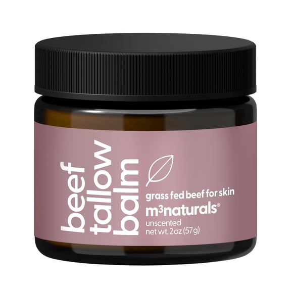 M3 Naturals Moisturizing Grass Fed Beef Tallow Honey Balm for Face and Body, Unscented, 2 oz