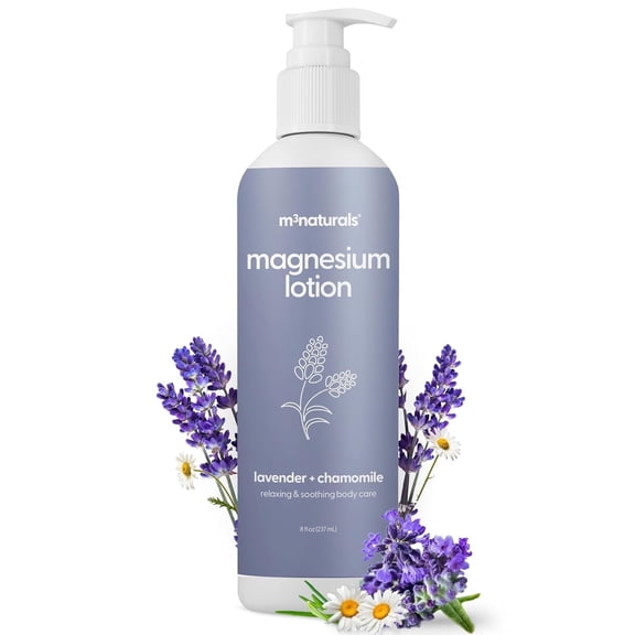 M3 Naturals Magnesium Lotion for Sleep and Relaxation Infused with Chamomile and Lavender, 8 fl oz