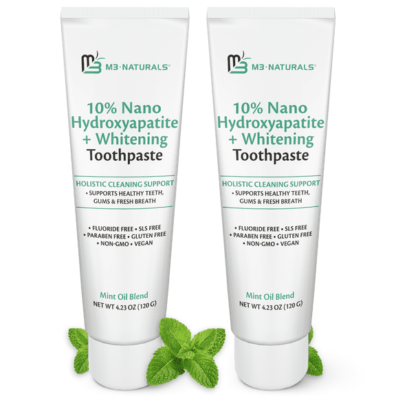 M3 Naturals Nano Hydroxyapatite Toothpaste, Fluoride Free Whitening Toothpaste, 120 g, 2-Pack