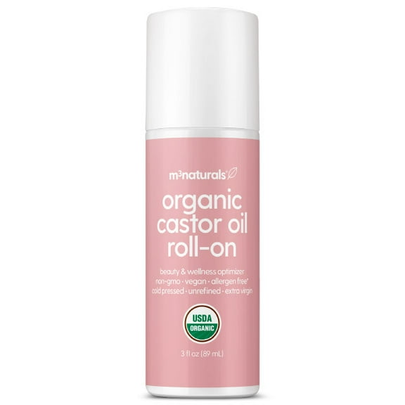 M3 Organic Cold Pressed Castor Oil Roll-On Nourishing Treatment| Hexane-Free, USDA Organic Idea for Hair, Skin & Brows | Mess-Free Applicator, 3 fl 0z (89 mL)