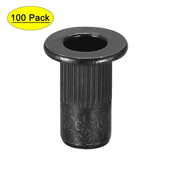 M3 Rivet Nuts Carbon Steel Zinc-Plated Knurled Flat Head Threaded Insert Nut Black 100 Pcs