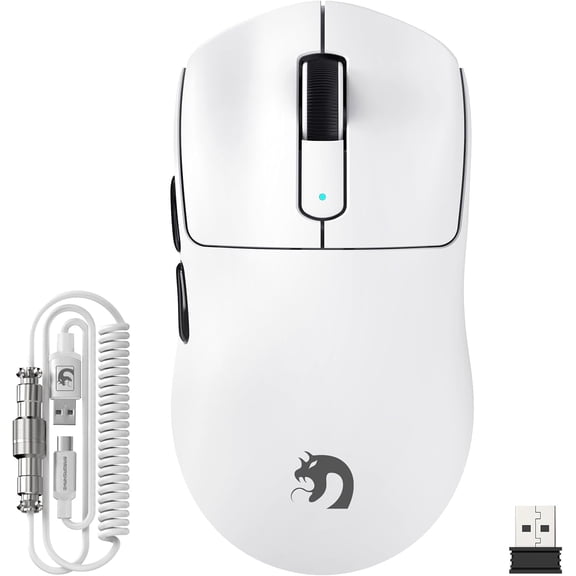 M3 Wireless Gaming Mouse with Lightweight 39g,PixArt PAW3395 PRO Sensor 40K DPI,Tri Mode-2.4G/Bluetooth/Wired,100M Clicks Micro ,Coiled Cable,Programmable for Win PC Mac Gamer(White)