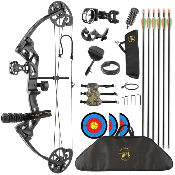 M3 Youth Compound Bow Kit, Right Handed Beginner Compound Bow for Teens, Women & Small-Frame Adults, 15-29 lbs, 19"-28" Draw, 260 FPS Archery Set (M3 Midnight Black - R)