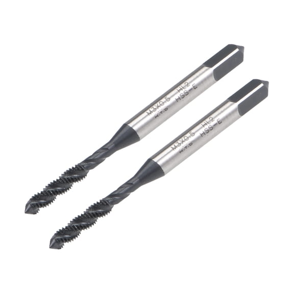 M3 x 0.5 Spiral Flute Thread Tap, Metric Machine Threading Tap HSS Nitriding Coated, Round Shank with Square End, 2pcs