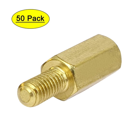 M3 x 10mm+6mm Male to Female Thread Brass Hex Pillars Standoff Spacers 50Pcs