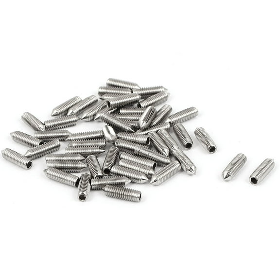 M3 x 10mm Cone Point Hex Socket Set Grub Screw Silver Tone 50 Pcs