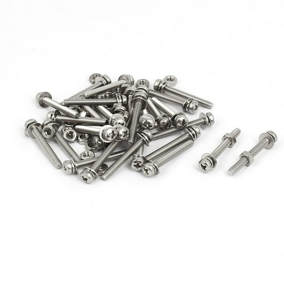 M3 x 25mm 304 Stainless Steel Pan Head Screws Nuts w Washers 30 Sets