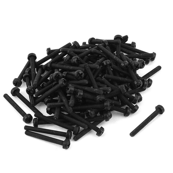 M3 x 25mm Plastic  Pan Head Furniture Machine Screws Black 100 PCS