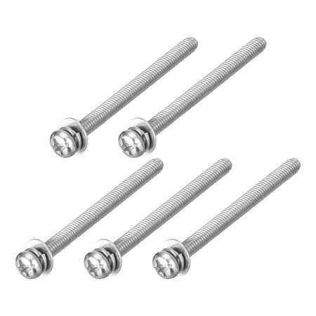 M3 x 35mm 304 Stainless Steel Phillips Pan Head Machine Screws Bolts Combine with Spring Washer and Plain Washers 5Pack