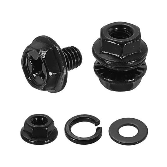 M3 x 4mm 30Pcs Phillips Flanged Hex Bolts with Nuts, Flat & Lock Washers, Black