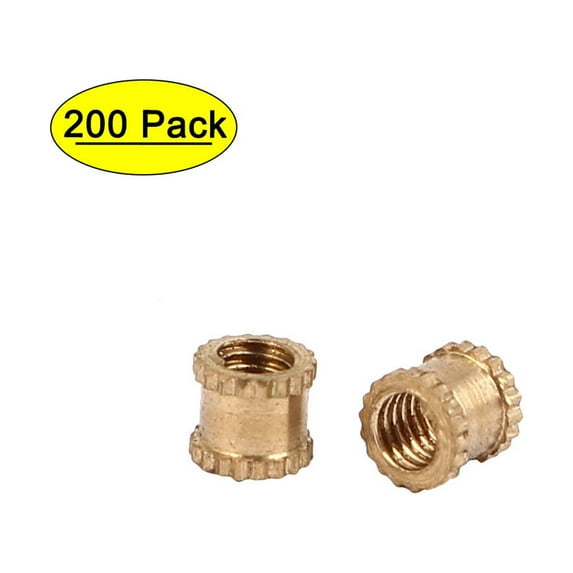 M3 x 4mm Female Thread Brass Knurled Threaded Round Insert Embedded Nuts 200PCS