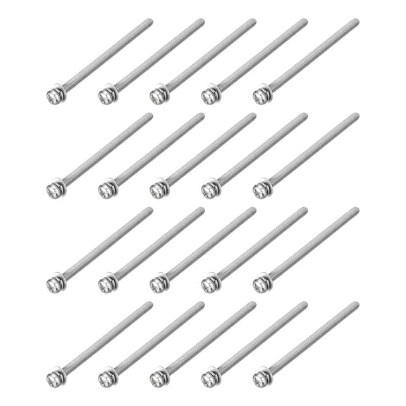 M3 x 50mm 304 Stainless Steel Phillips Pan Head Machine Screws Bolts Combine with Spring Washer and Plain Washers 20Pack