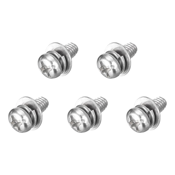 M3 x 5mm 304 Stainless Steel Phillips Pan Head Machine Screws Bolts Combine with Spring Washer and Plain Washers 5Pack